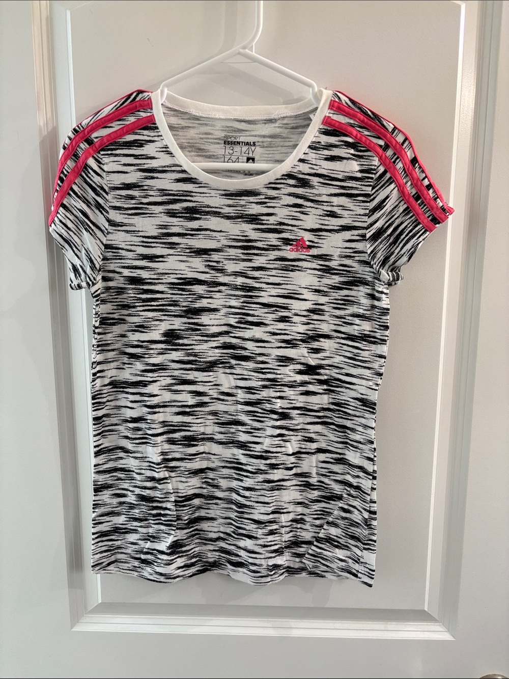 adidas Black & White Space-Dye Tee with Pink Stripes